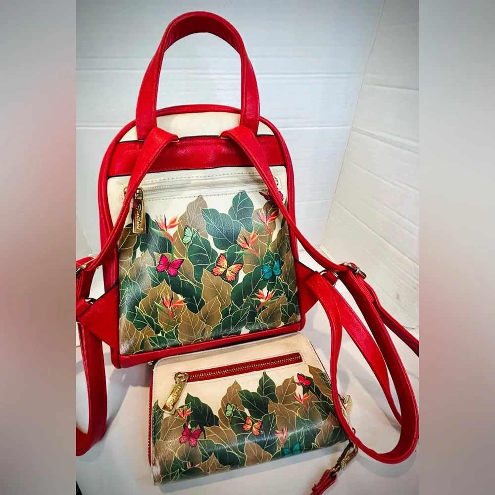 Frida Kahlo Cartoon Red and Cream Backpack & Matching Wallet